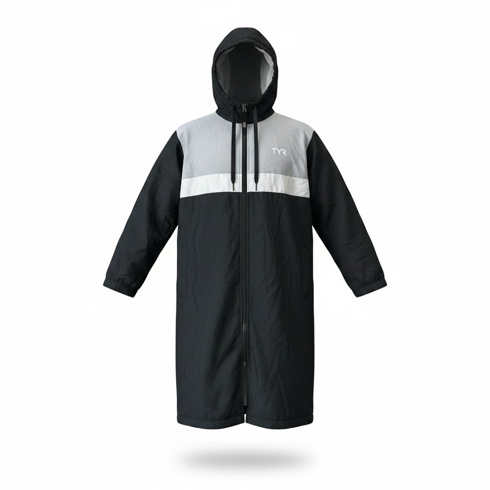 TYR Kids Alliance Team Parka Youth Medium Black Grey Swimming Swim Parka Jacket